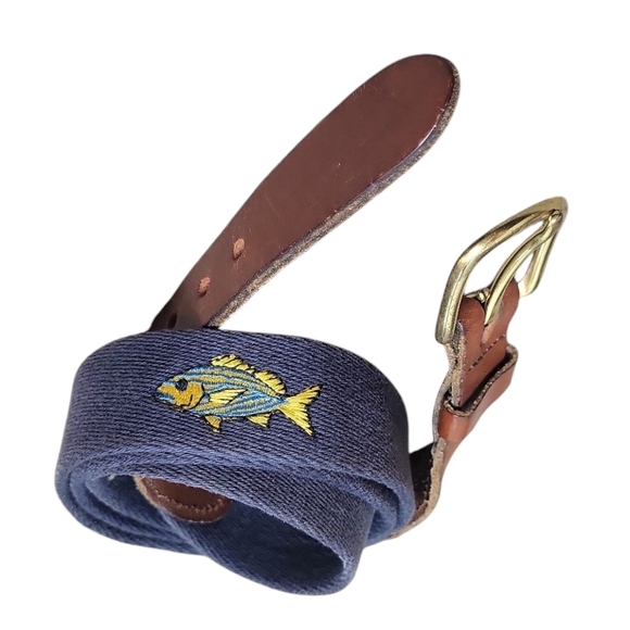 Vintage Fish Belt Men's Brown Blue Belt Retro Belt Genuine Leather 42 - Picture 3 of 4